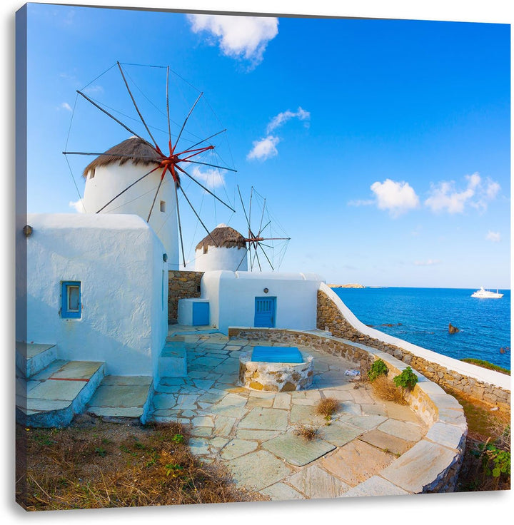 Pixxprint Windmühlen im Mittelmeer als Leinwandbild Quadratisch/Grösse: 70x70 / Wandbild/Kunstdruck/