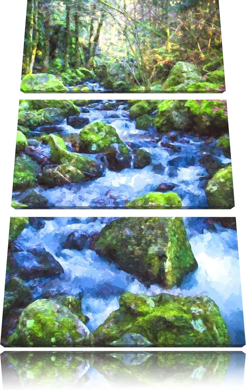 Pixxprint Wilder Bach im Wald als Leinwandbild/Grösse: 3 Teilig (120x80) cm/Wandbild/Kunstdruck/fert