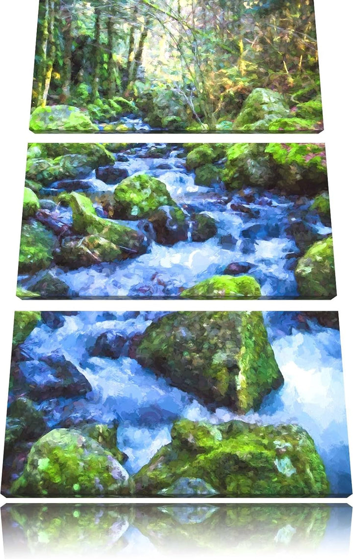 Pixxprint Wilder Bach im Wald als Leinwandbild/Grösse: 3 Teilig (120x80) cm/Wandbild/Kunstdruck/fert