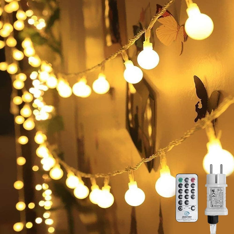 WOWDSGN Kugel Lichterkette, 100 LEDs 10m Dimmbar, Partylichterkette mit Stecker für Innen und Aussen