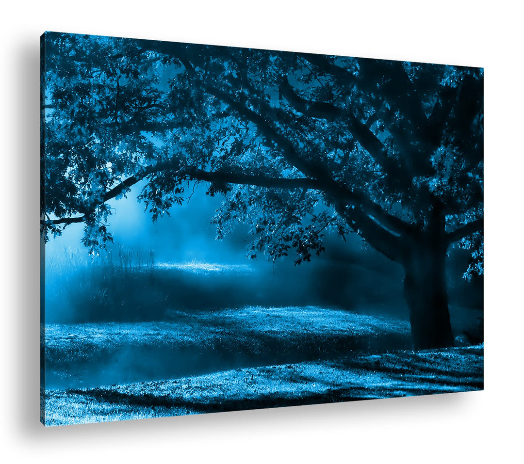 deyoli traumhafter roter Ahornbaum Format 80x60 Effekt: Monocrome Blau als Leinwandbild, Motiv ferti