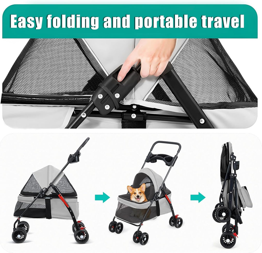 Kinderwagen für kleine Hunde und Katzen, faltbare Tragetasche, 360° drehbare Vorderräder, Anti-Relea