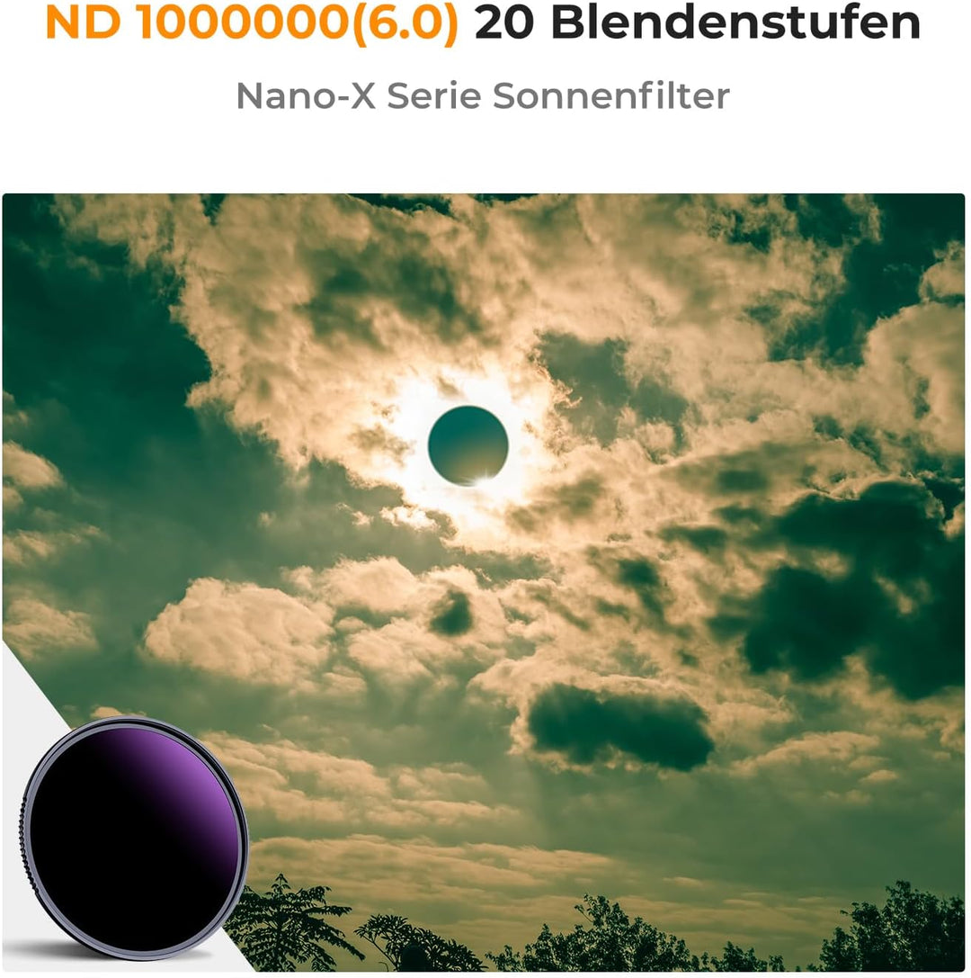 K&F Concept Nano-X Serie 82mm ND1000000 Filter Fester ND Filter Graufilter für Himmelsereignisfotogr