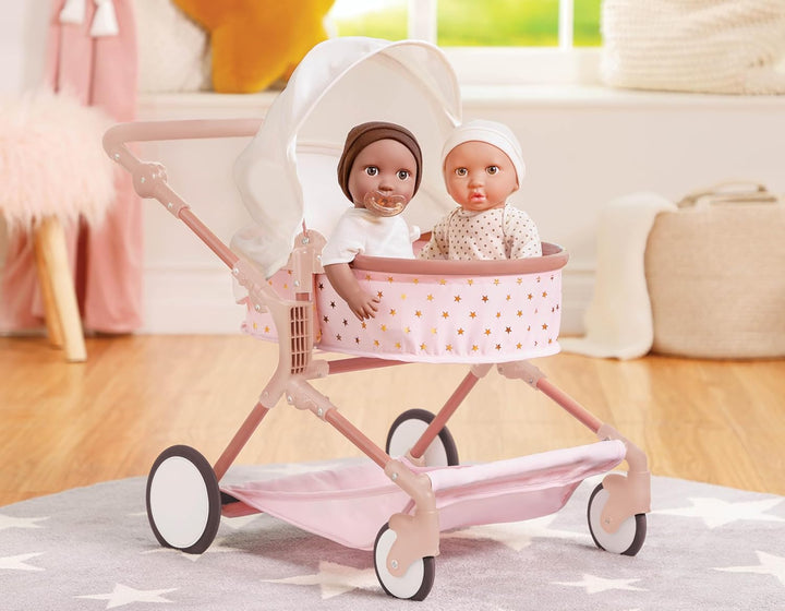 LullaBaby – Kinderwagen Puppenwagen Zwillinge für 36 cm Baby Puppen – Puppenbuggy mit faltbarem Dach