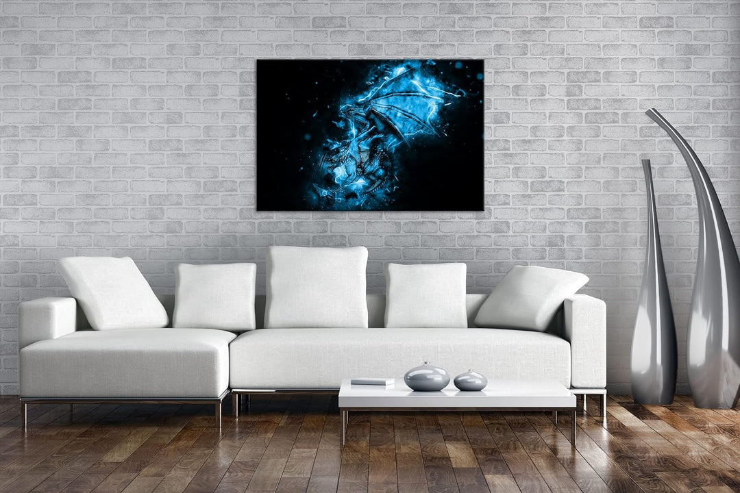 deyoli feuriger Drache Format 80x60 Effekt: Monocrome Blau als Leinwandbild, Motiv fertig gerahmt au