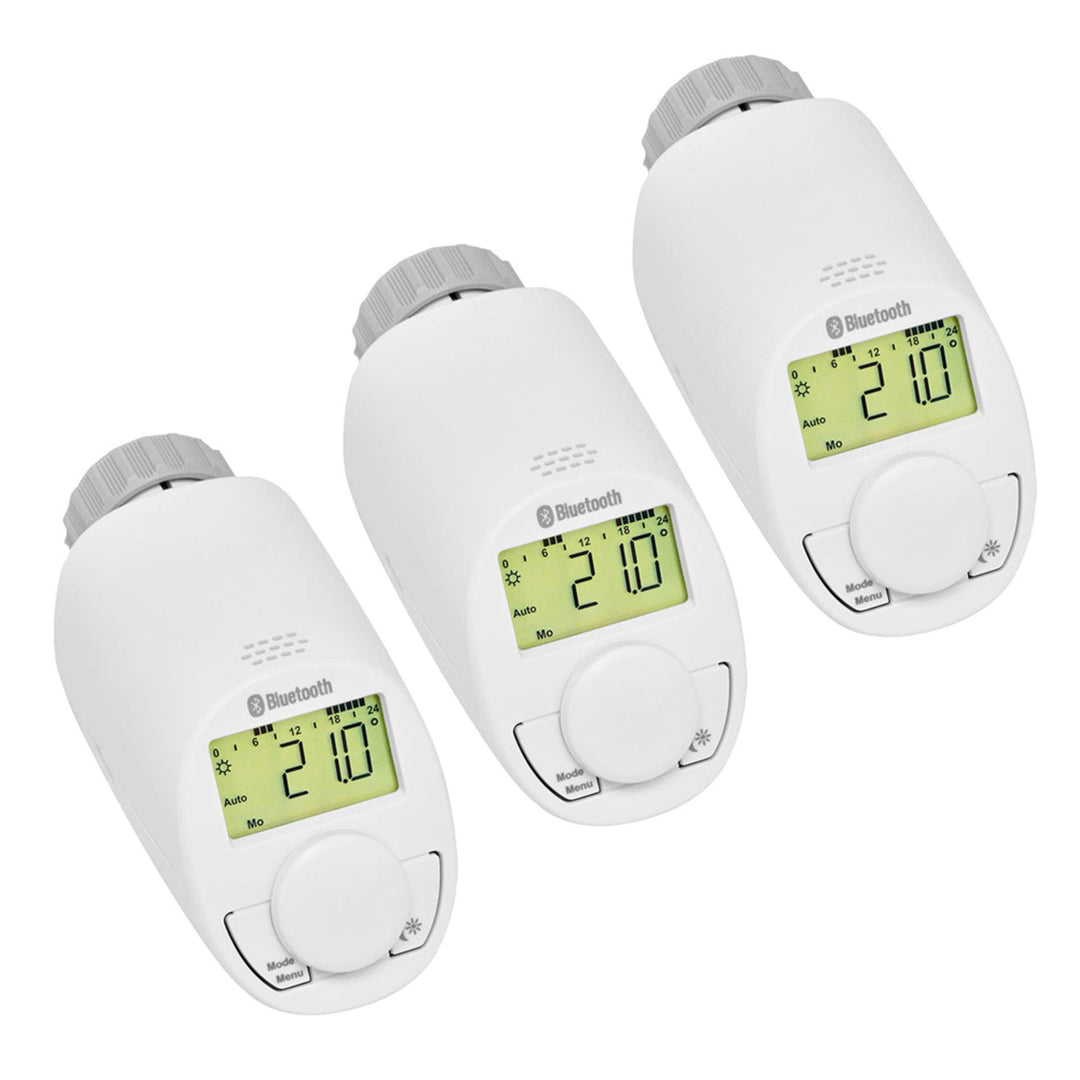 Eqiva Bluetooth Smart Elektronik-Heizkörperthermostat, 3er-Set, mit App-Steuerung, 3er-Set