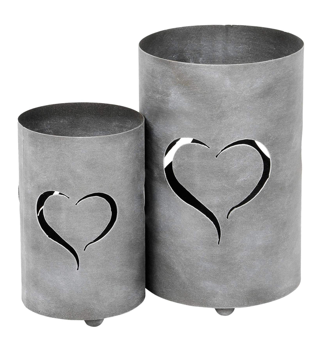 2er Set Windlicht Herz H32cm/H24cm Grau Eisen Laterne Gartenleuchte Kerzenhalter Garten Deko Betonop
