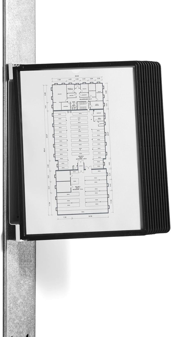Durable Sichttafelwandhalter (Vario Magnet Wall 10, mit 10 Sichttafeln A4) schwarz, 591801 Mit 10 Si