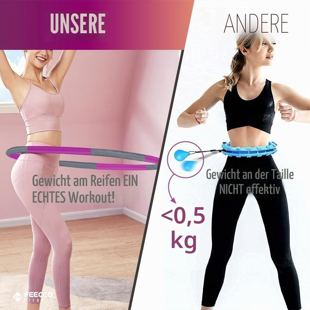 FEECCO Hula Hoop Reifen Erwachsene - hullahub Reifen zum Abnehmen 1kg - Lila, 1kg - Lila