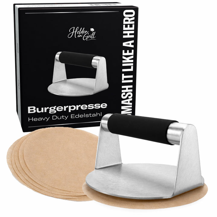 Burgerpresse Edelstahl mit Silikongriff für Smash Burger