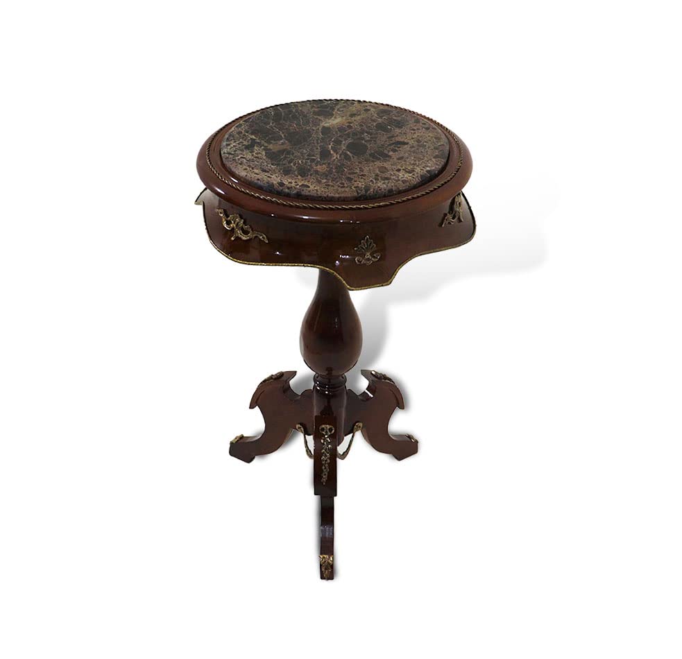 MACE-Brown Barock Beistelltisch mit Platte surafce Marmor handgefertigt aus Massivholz in Einer rund