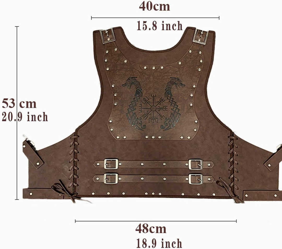 HiiFeuer Viking Warrior PU Leder Brustpanzer, Retro Ritter Leder Körperpanzer, Mittelalterliche Rüst