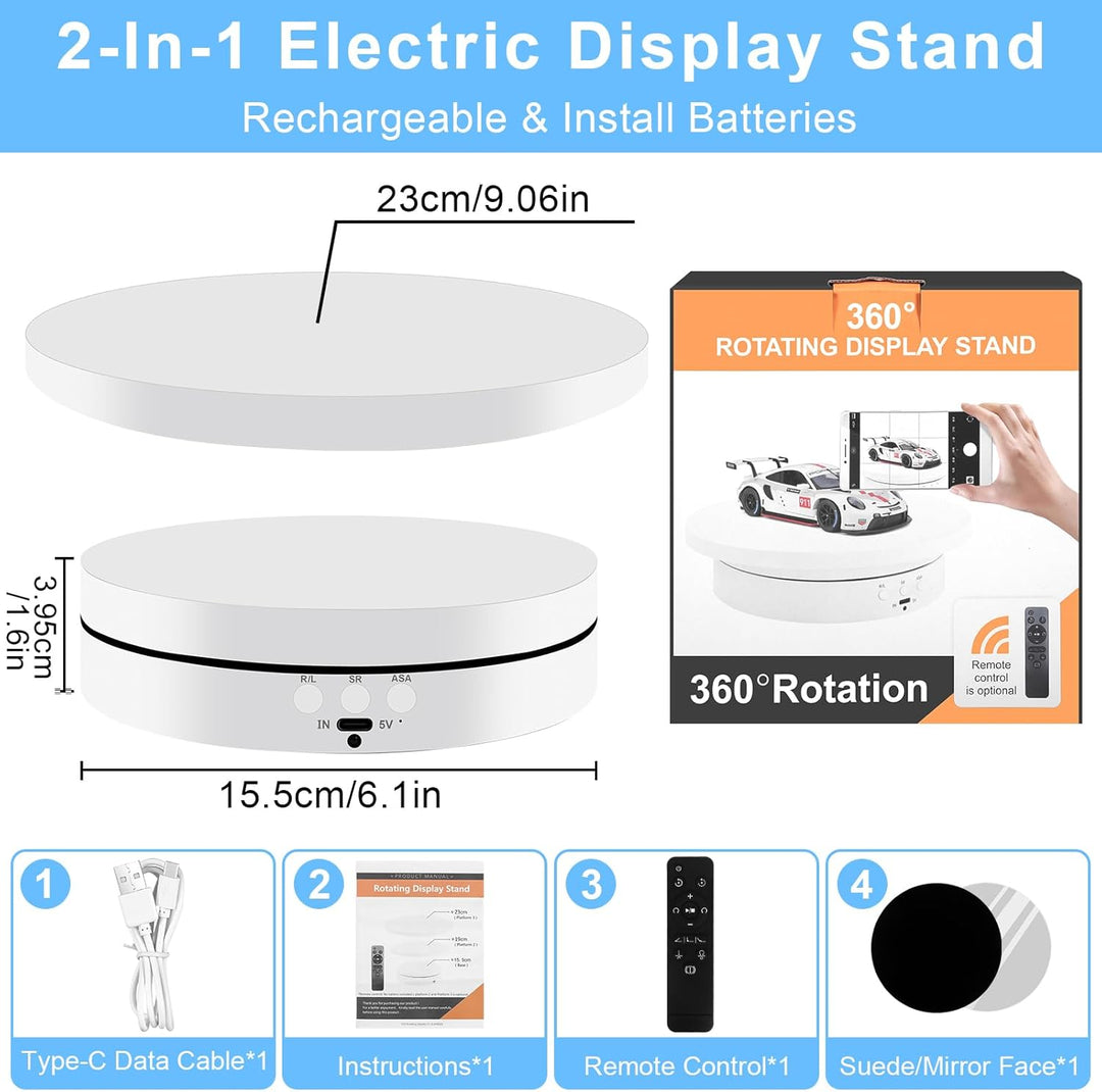 Elektrischer Drehteller 360°, 2in1 Motorisierter Drehständer Display-Tisch zur Präsentation von Schm
