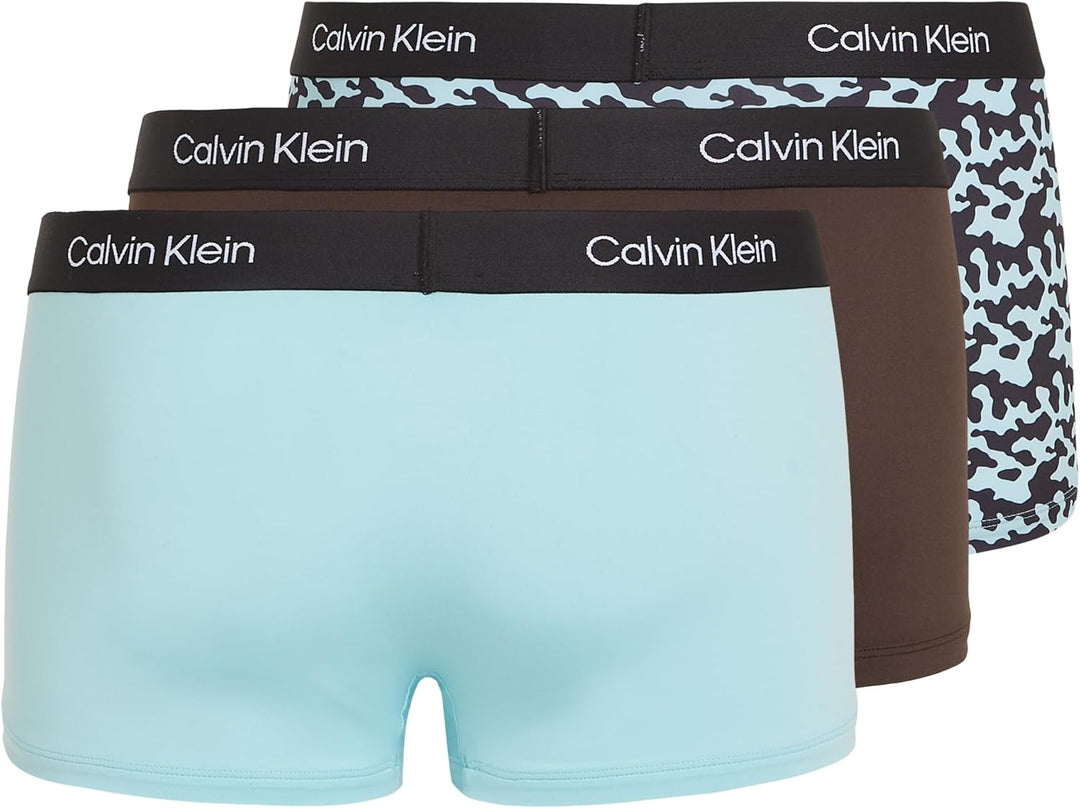 Calvin Klein Herren Low Rise Trunk 3Pk XS Blau (Aqua, Tiny Tree Frg Prt_ Aqua, Mlch), XS Blau (Aqua,
