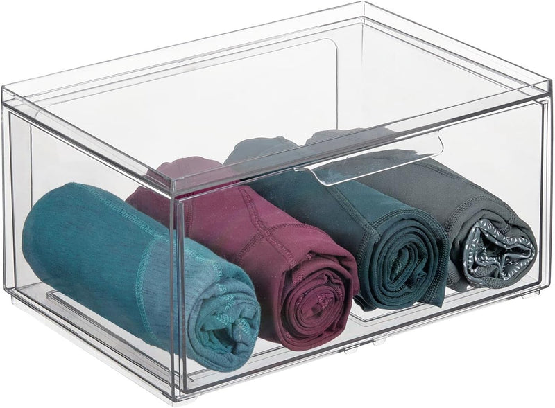 mDesign Weite Aufbewahrungsbox mit Schublade – stabile Schubladenbox aus Kunststoff für den Kleiders