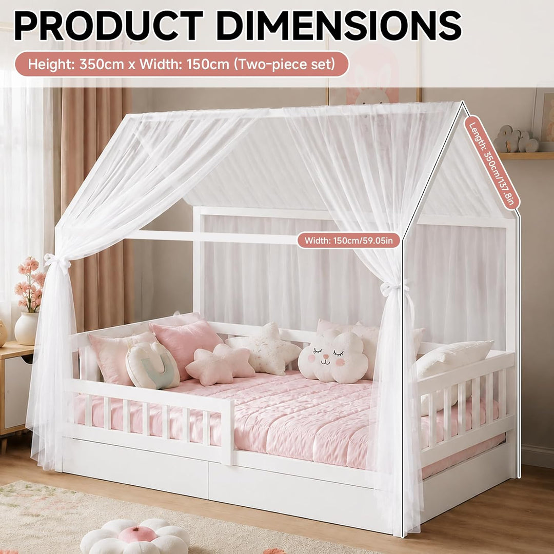 Betthimmel für Hausbett, 2 Stück Kinderzimmer Himmel 350x150cm, Hausbett Himmel aus Baumwoll-Musseli