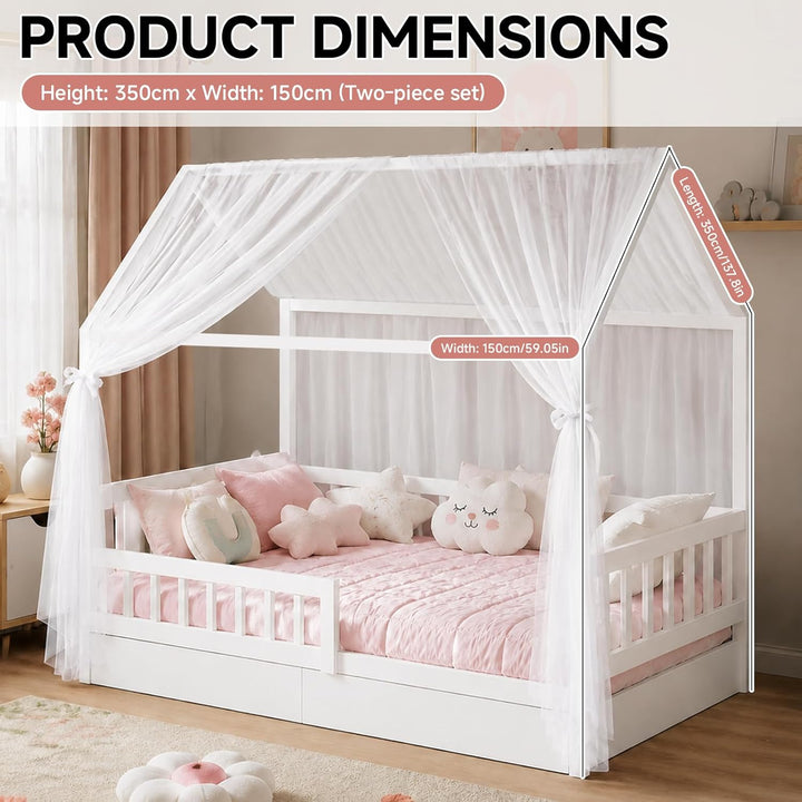 Betthimmel für Hausbett, 2 Stück Kinderzimmer Himmel 350x150cm, Hausbett Himmel aus Baumwoll-Musseli