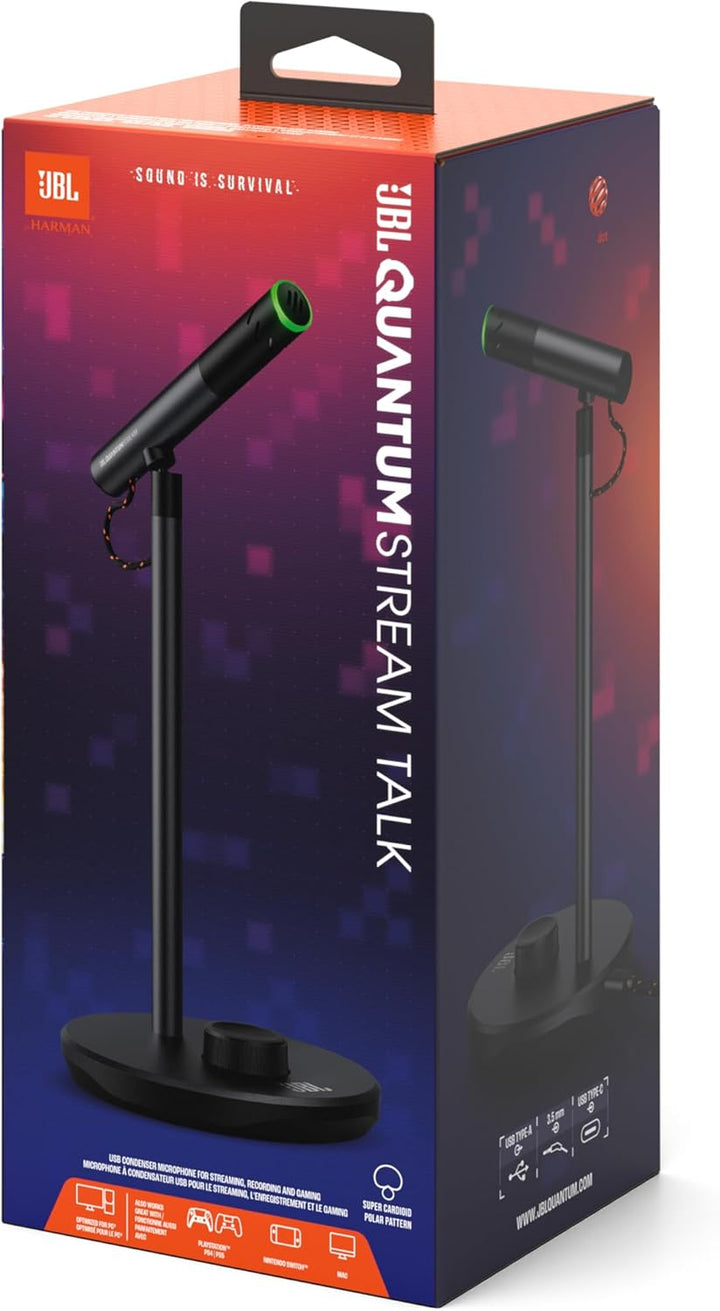 JBL Quantum Stream Talk – USB-Mikrofon mit einfachem Kondensator und super-kardioidem Aufnahmemuster