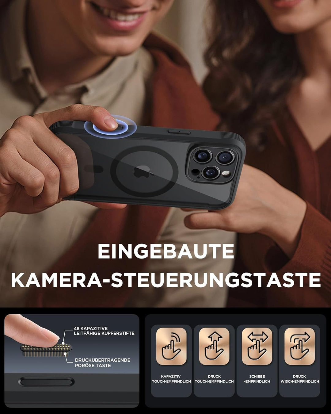 Miracase 360 Grad für iPhone 16 Pro Hülle mit Magsafe, Eingebaut Glas Schutzfolie, Komplettschutz Ha