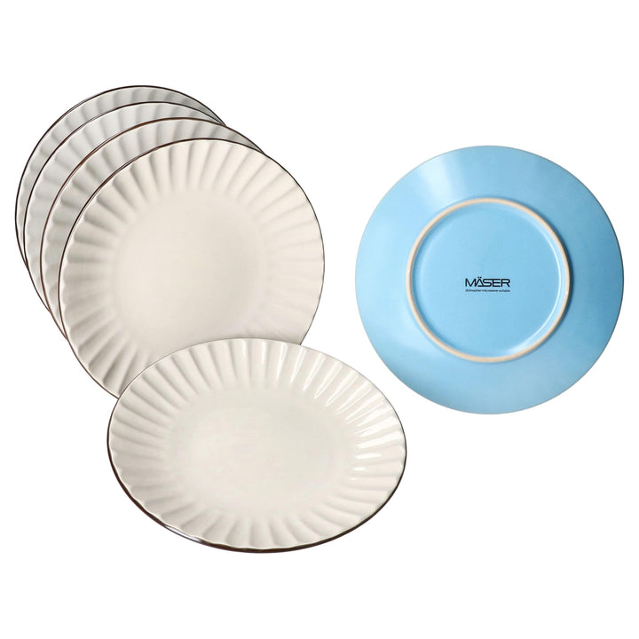 MÄSER OSITA Hellblau-Weiss 6er Set Kuchenteller I blau &amp; cremefarbene Steingut-Frühstücksteller für