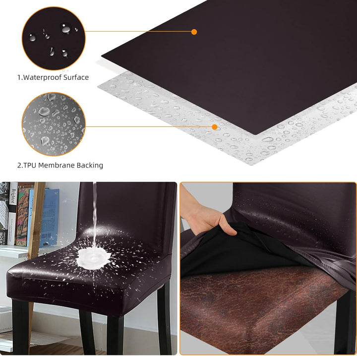 YISUN 4er/6er Set Esszimmer Stuhlhussen, solide Pu Leder wasserdichte Stretch Esszimmerstuhl Schutzh