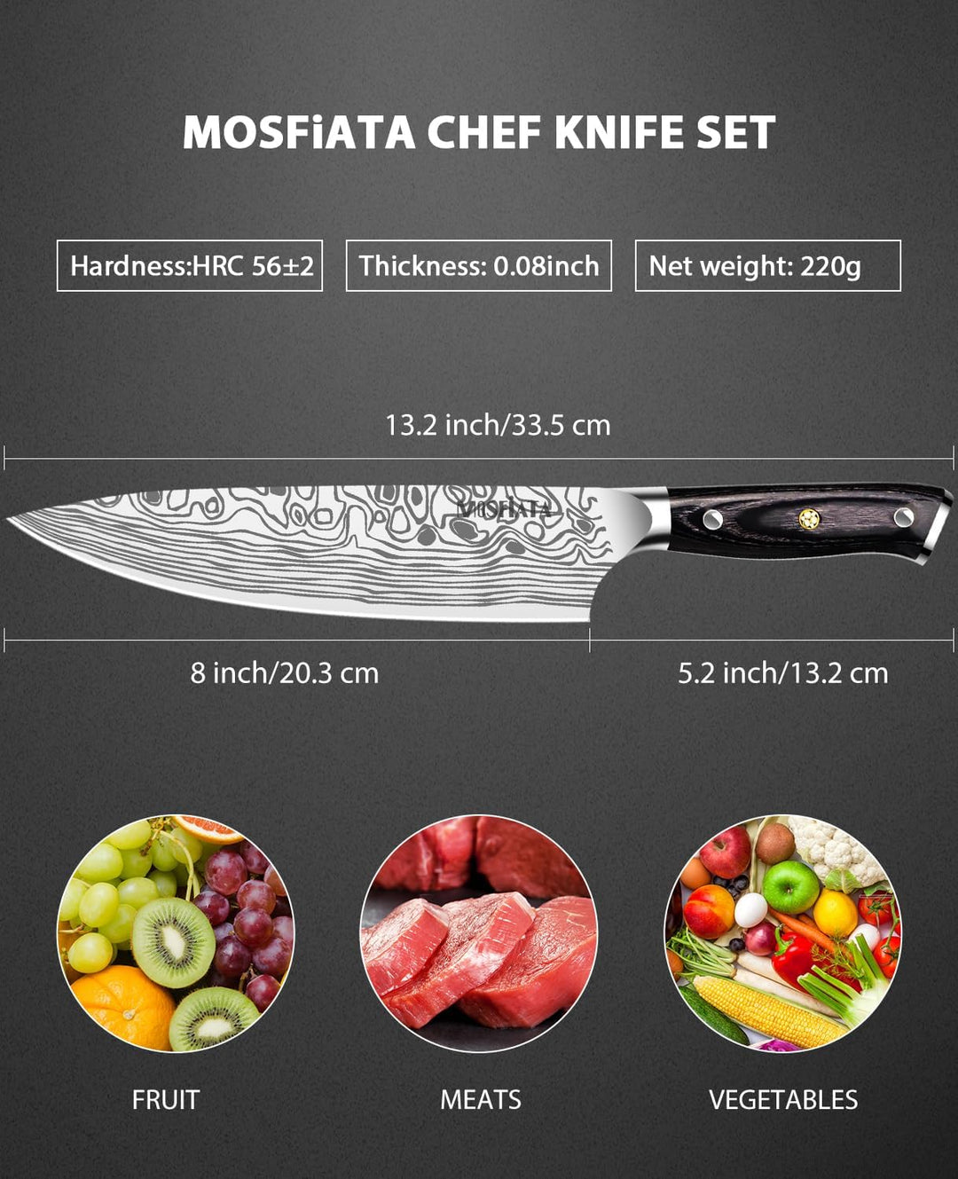 MOSFiATA Kochmesser, Küchenmesser Fleischmesser Profi Chefmesser 20CM Allzweckmesser aus EN.4116 Deu