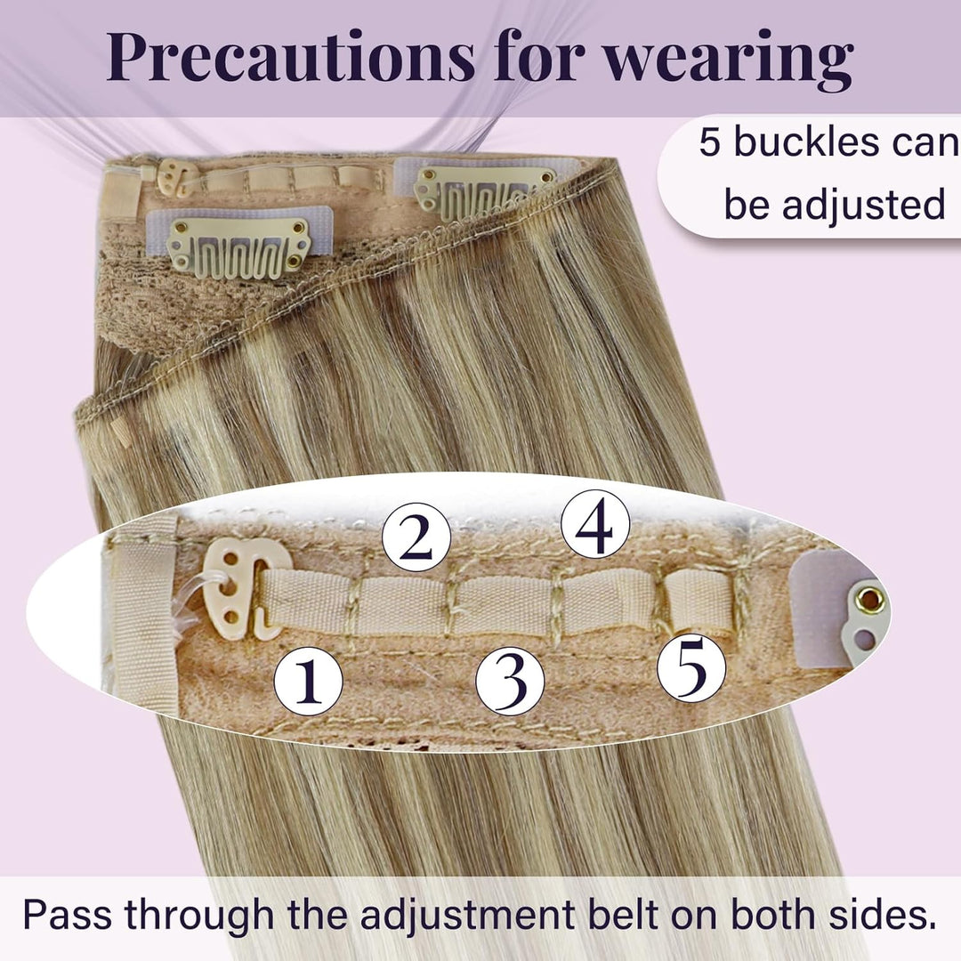 Fshine Draht on Extension Echthaar Hairpiece 40CM Highlight Goldblond Mit Hellblond 80 Gramm Fish Li