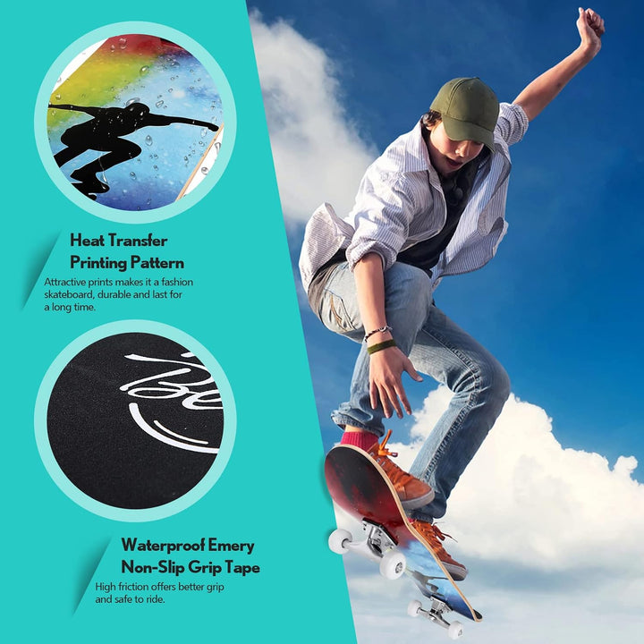 BELEEV Skateboard 31x8 Zoll Komplette Cruiser Skateboard für Kinder Jugendliche Erwachsene, 7-Lagige