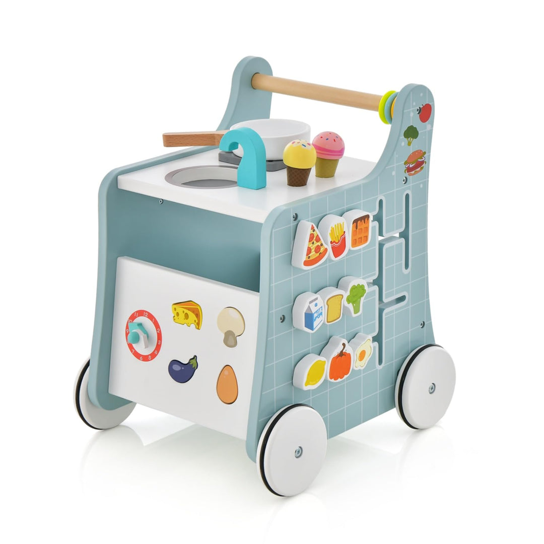 GOPLUS 6 in 1 Lauflernhilfe aus Holz, Lauflernwagen mit Spielküche, Formanpassung, beweglichem Schie