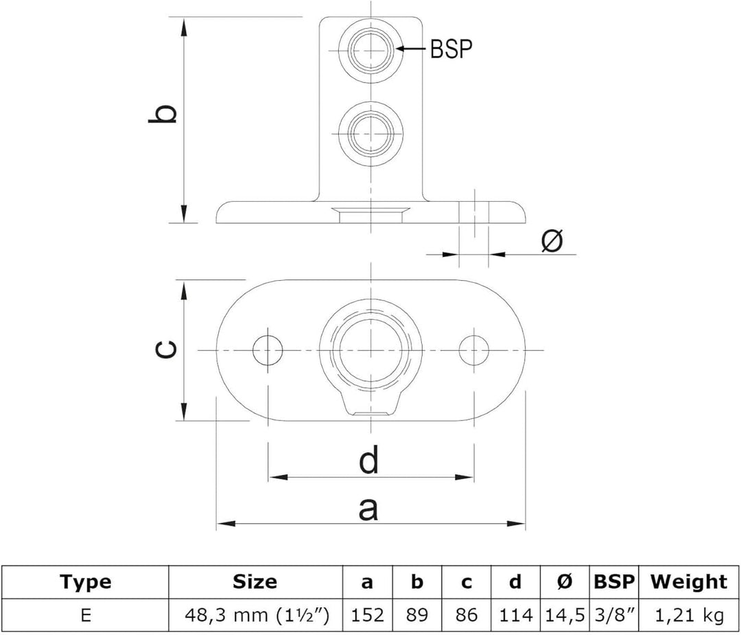 Rohrverbinder Typ 12 Fussplatte oval Ø 48,3 mm Typ 12 Fussplatte oval Ø 48,3 mm Silber, Typ 12 Fu&amp;