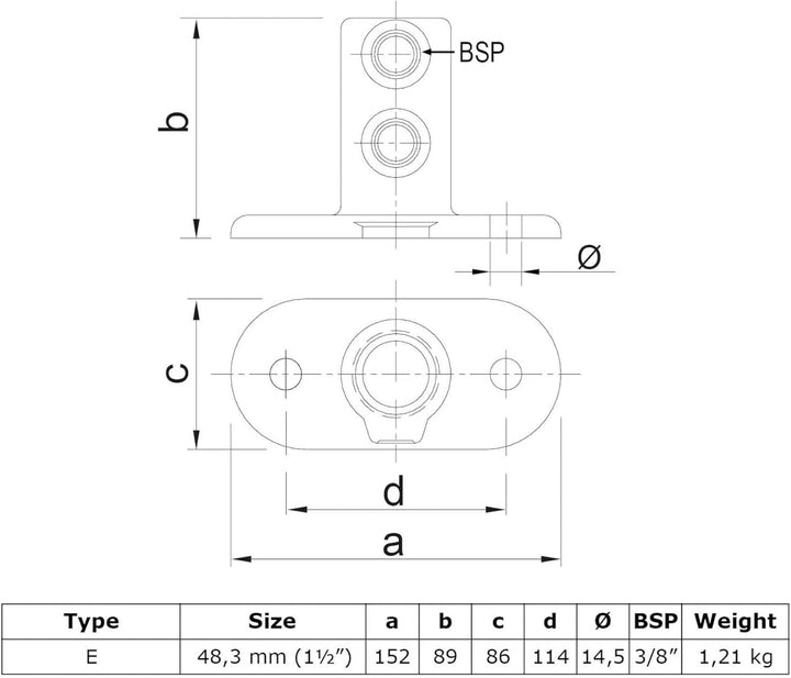 Rohrverbinder Typ 12 Fussplatte oval Ø 48,3 mm Typ 12 Fussplatte oval Ø 48,3 mm Silber, Typ 12 Fu&amp;