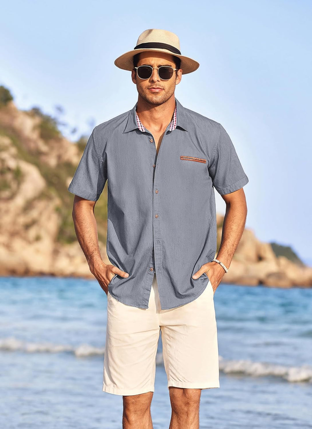 COOFANDY Herren Hemd Kurzarm Jeanshemd Slim Fit Baumwolle Vintage Freizeithemd Sommer Hemden Für Her