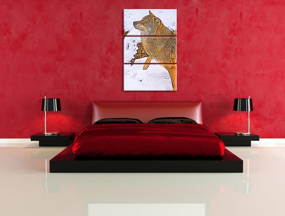 schöner Wolf im Schnee Spezial 3-Teiler Leinwandbild 120x80 Bild auf Leinwand, XXL riesige Bilder fe
