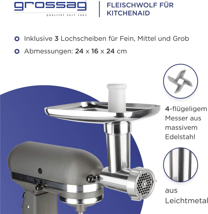 grossag 1352 KFW 5 aus Leichtmetall inklusive 3 Lochscheiben Fleischwolf Vorsatz Leichtmetall KFW 5,