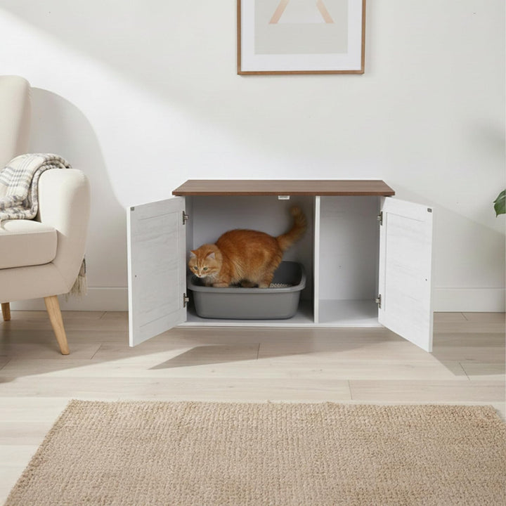 Relaxdays Katzenschrank für Katzentoilette, Separate Trennwand, Eingang, Katzenklo verstecken, HBT:
