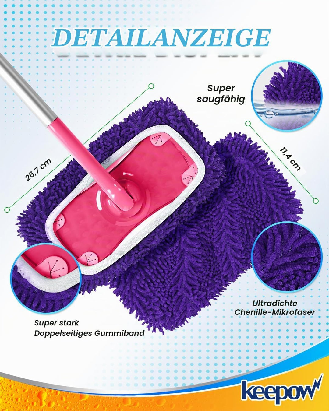 KEEPOW 12 Stück für Swiffer Feuchte Bodentücher - 6 Farben, Zoniert für den Einsatz, Chenille-Materi
