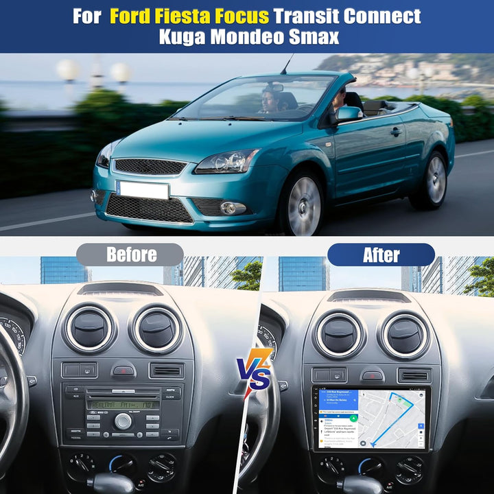 2+64G CAMECHO Android 13 Autoradio für Ford Fiesta Focus Transit Connect Kuga Mondeo Smax, 9" Wirele