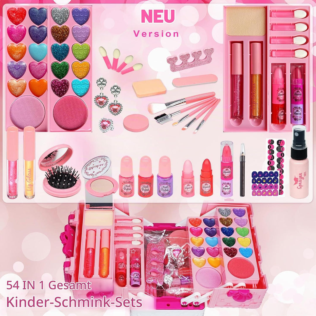 Kinderschminke Set Mädchen Schminkkoffer Mädchen - 54 PCS Waschbar und Sicher Kinder Schminkset , Pr