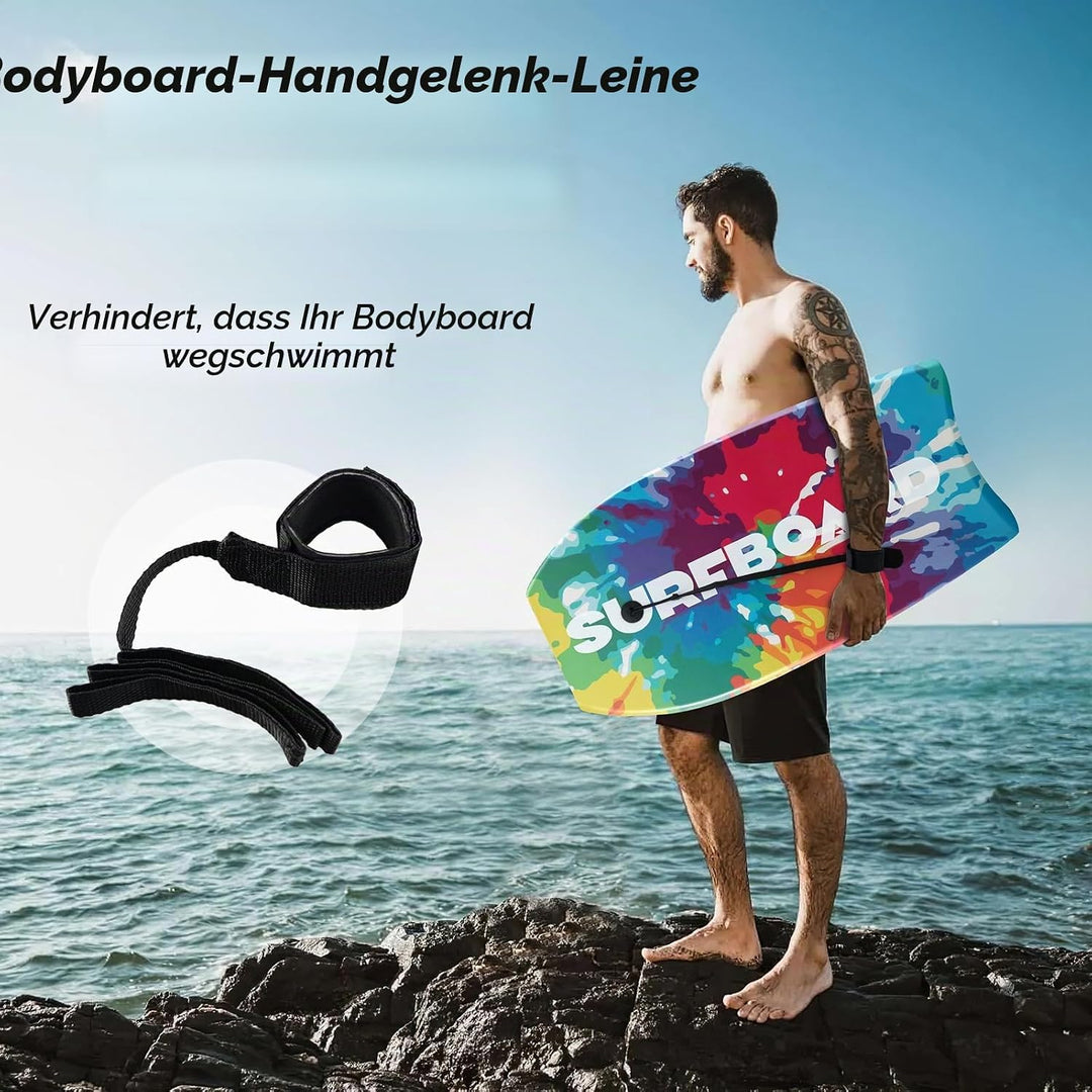 HOMASIS Leichtes Bodyboard, Surfbrett mit EPS-Kern, XPE-Deck, HDPE-Boden &amp; Handgelenk-Leash, Surfboa