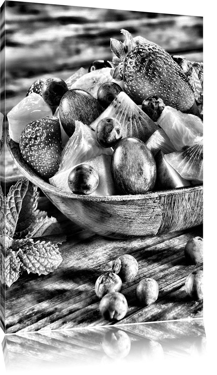 Pixxprint Apfel Kirsche Obstkorb / 100x70cm Leinwandbild bespannt auf Holzrahmen/Wandbild Kunstdruck