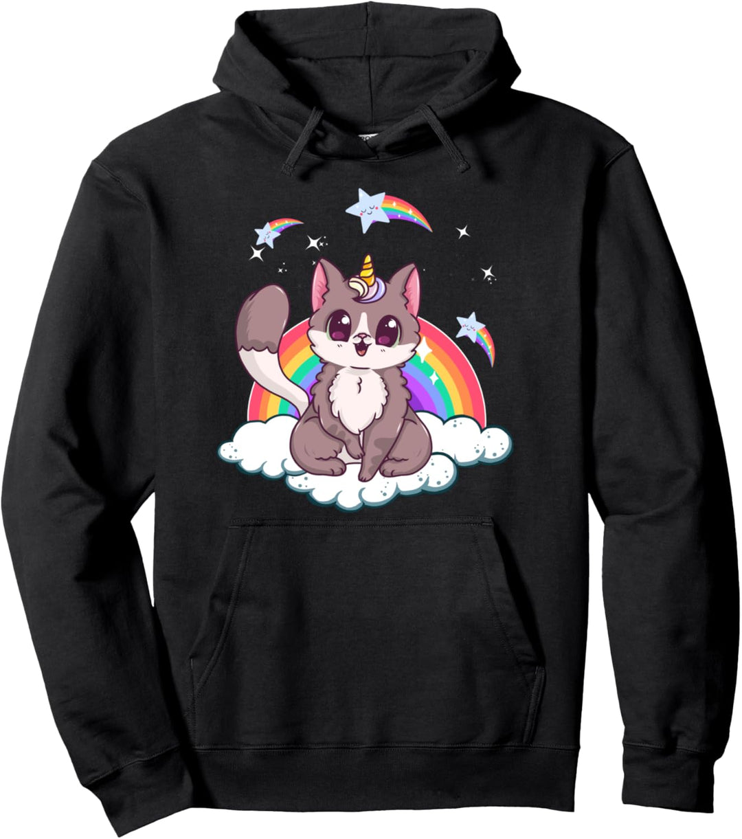 Rainbow Meowgical Caticorn Majestic Cute Cat Pullover Hoodie