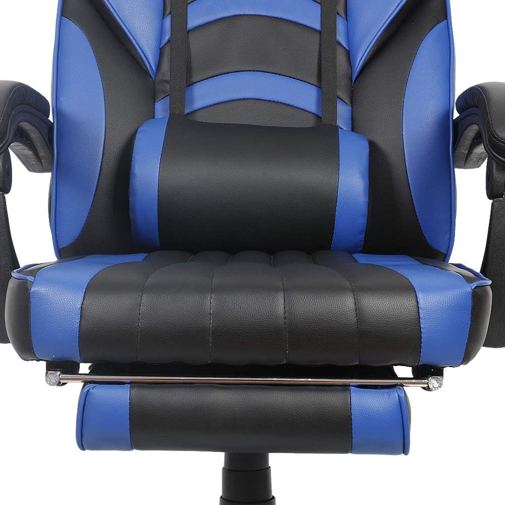 Melko Gamingstuhl Ergonomischer Bürostuhl mit Fussstütze in Schwarz Blau Racing Stuhl Office Schreib