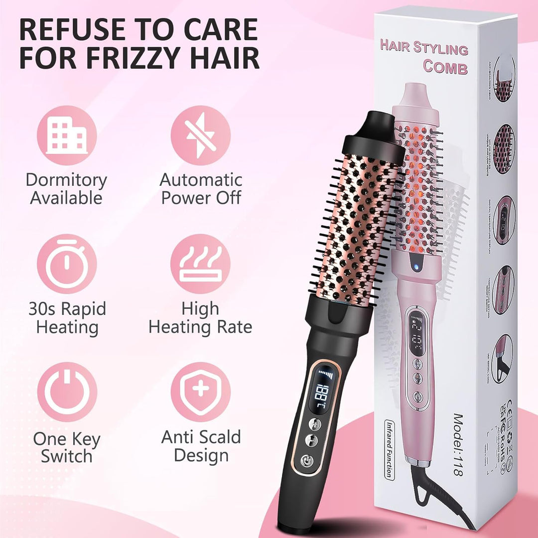 38mm Wärmebürste Thermobürste, 3 in 1 LCD 110-210℃Heated Round Thermal Brush,Lockenbürste für Lose L