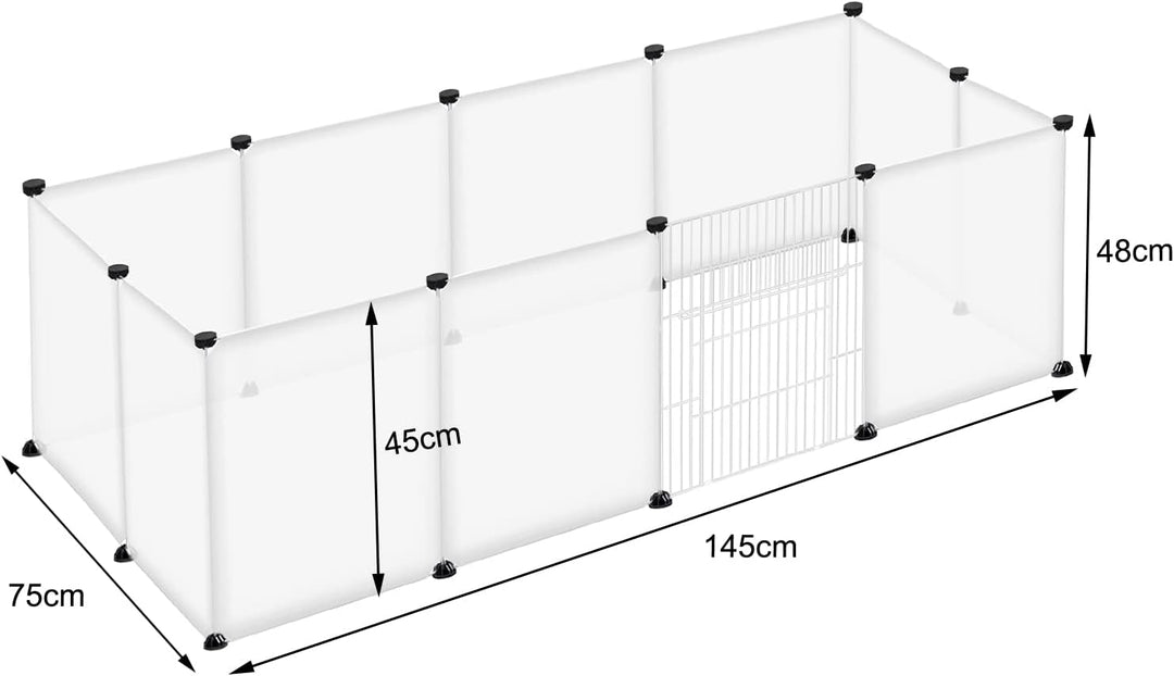 Freilaufgehege Kleintiergehege 145x75x48cm Freigehege Gittergehege 12-Platten Laufstallgitter mit Tü