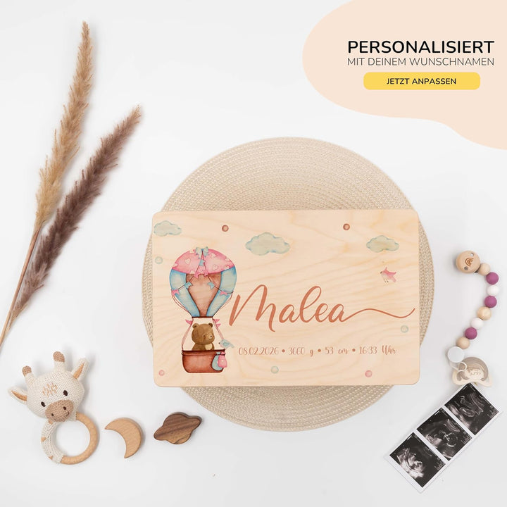KIDSMOOD - Erinnerungsbox Baby, personalisierte Holzkiste mit Deckel, Ideal zur Aufbewahrung von Eri