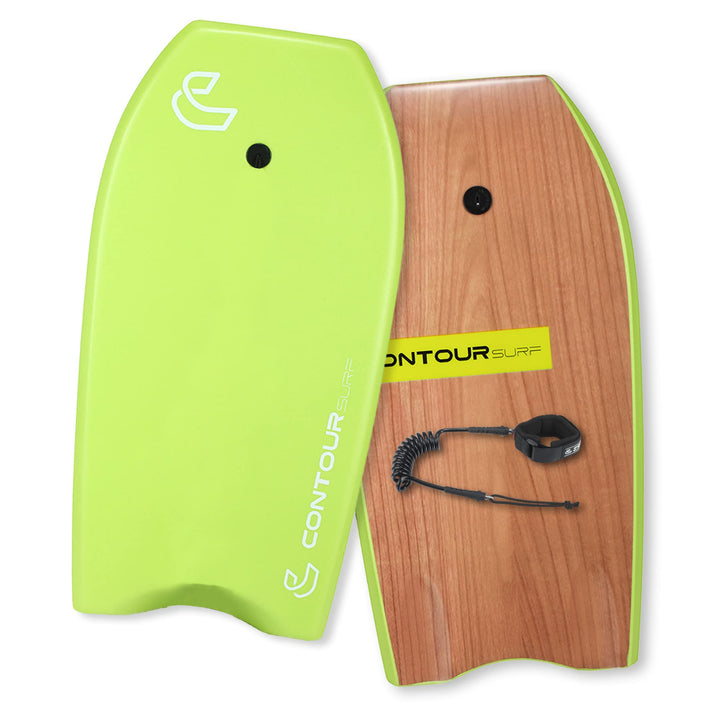 Body Boards for Beach Lightweight Durable Body Board with EPS Core Dual Channel Double Swivel Coiled