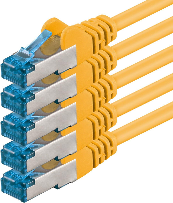 1aTTack.de 5m - CAT6a - Netzwerkkabel gelb - 5 Stück CAT 6 A Patchkabel 10000 Mbit s SFTP PIMF 500 M