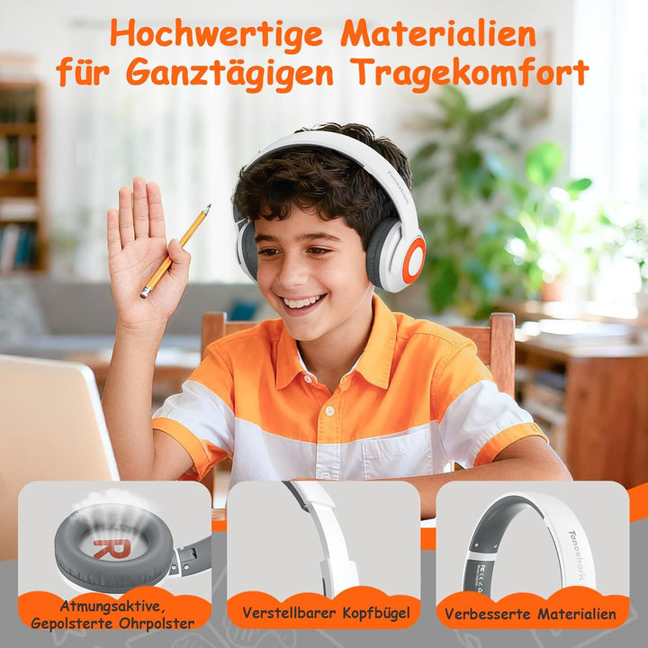 Kopfhörer Kinder Bluetooth | Noise Cancelling Kopfhoerer Kinder | 60h Spielzeit, Leicht über Ohr Kin