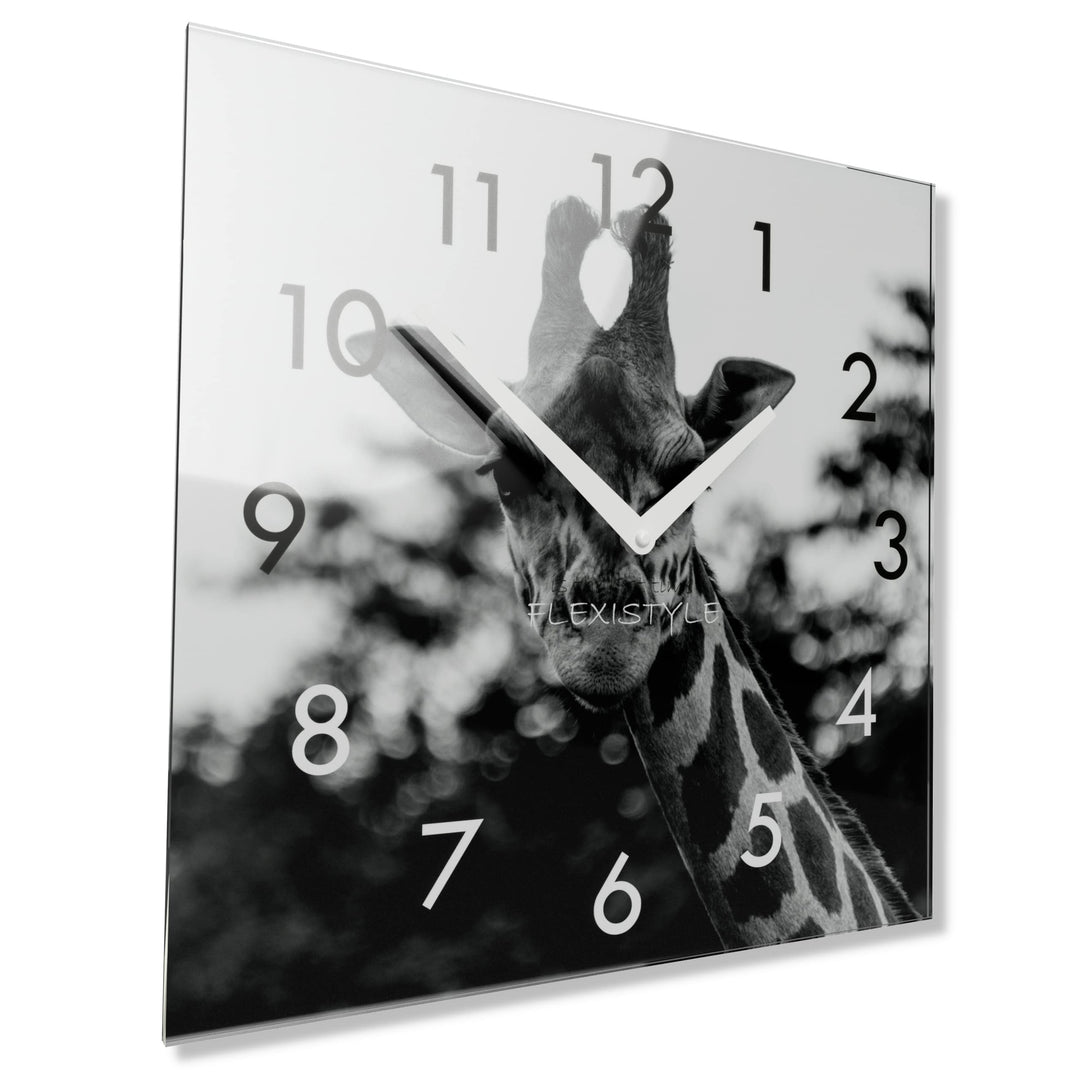FLEXISTYLE Wanduhr Eckig Wohnzimmer 30 x 30 cm, aus Glas, mit Direktdruck modern ohne tickgeräusche