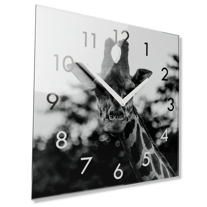 FLEXISTYLE Wanduhr Eckig Wohnzimmer 30 x 30 cm, aus Glas, mit Direktdruck modern ohne tickgeräusche